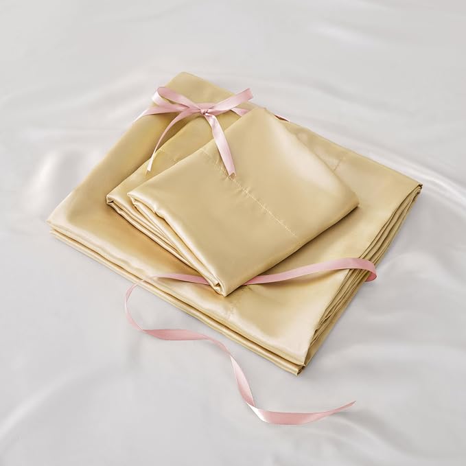 BEDELITE California King Sheets Set, Luxury Soft Champagne Satin Sheets - Image 6