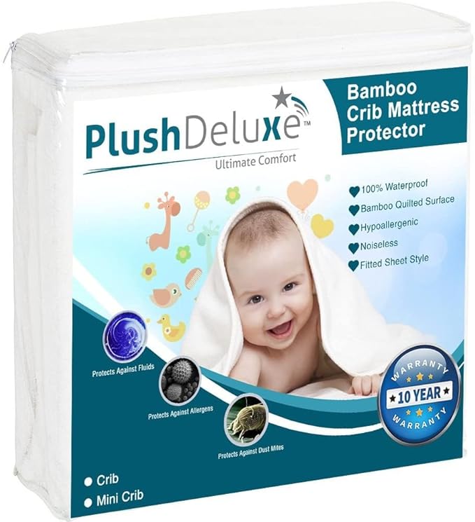 PlushDeluxe Crib Mattress Protector, 100% Waterproof, Ultra Soft Viscose Made by PlushDeluxe