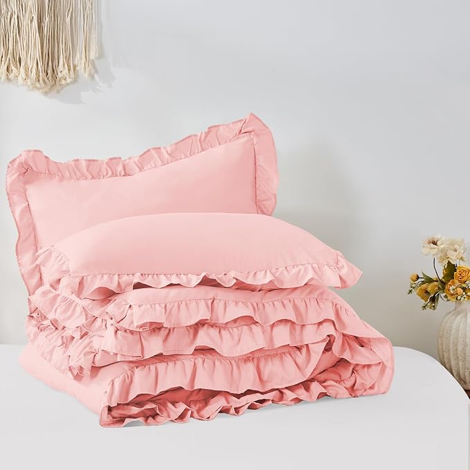 FUANNA Twin Comforter Set Pink, 2 Pieces Ruffle Twin Bed Set, Fluffy Twin - Image 9