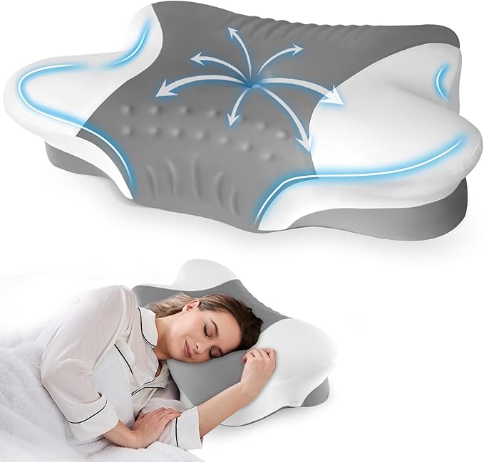 Cervical Neck Pillow for Side Sleepers – Cooling Contour Memory Foam Pillows by Puzzlandia