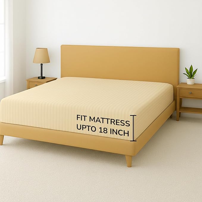 Feather & Stitch 1 PC Fitted Sheet California King Size, 100% Cotton Damask - Image 5