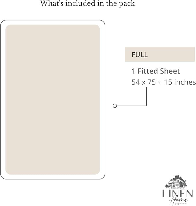 Linen Home 100% Cotton Percale Weave Fitted Sheet, Full Size, Light Taupe - Image 6