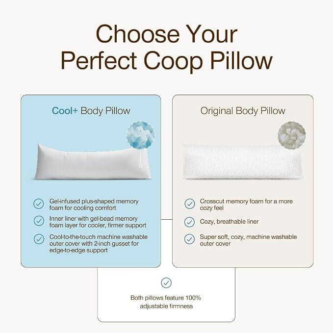 Coop Home Goods Cool+ Adjustable Cooling Body Pillow, Cooling Gel Memory Foam & - Image 9