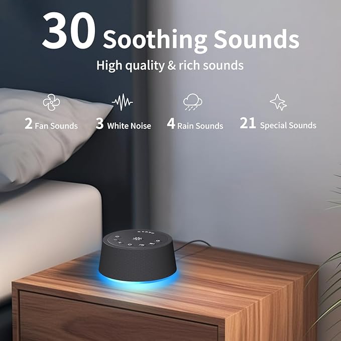 SoundLegend White Noise Sleep Sound Machines 30 Sounds 12 Colors Light 32-Level - Image 2