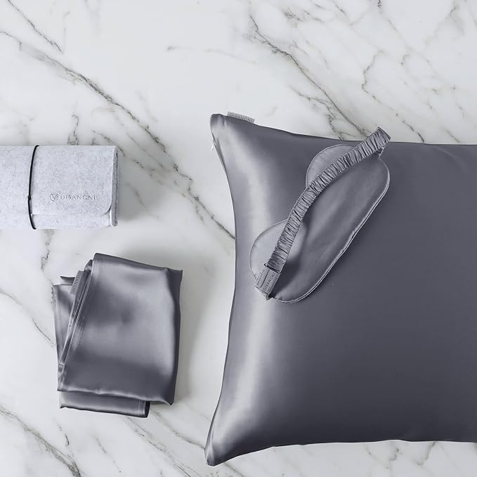 DISANGNI Silk Set: 22 Momme 100% Natural Mulberry Silk Pillow Case & Eye Mask by DISANGNI