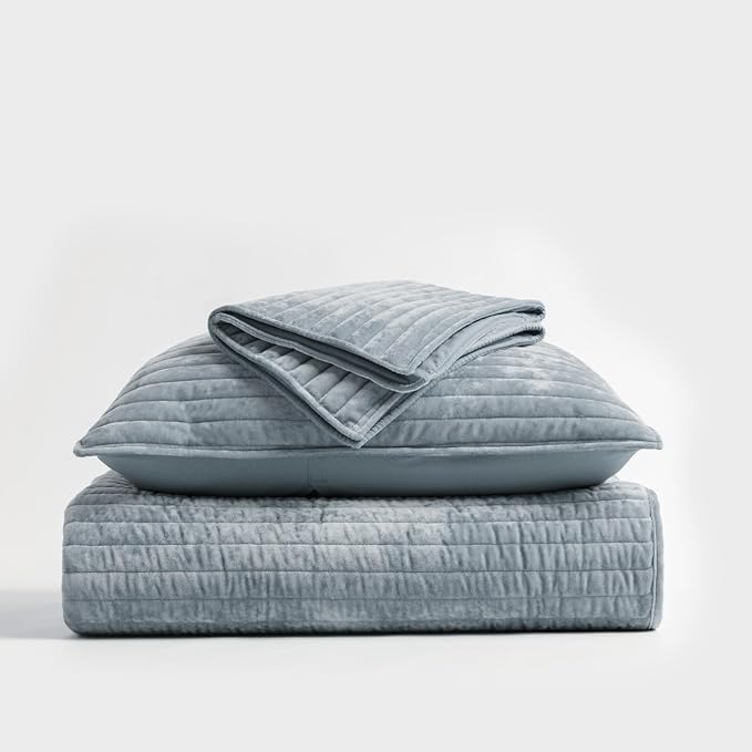 EVERGRACE Velvet Quilt Set Queen Size, Luxurious Soft Striped Channel Bedding - Image 9