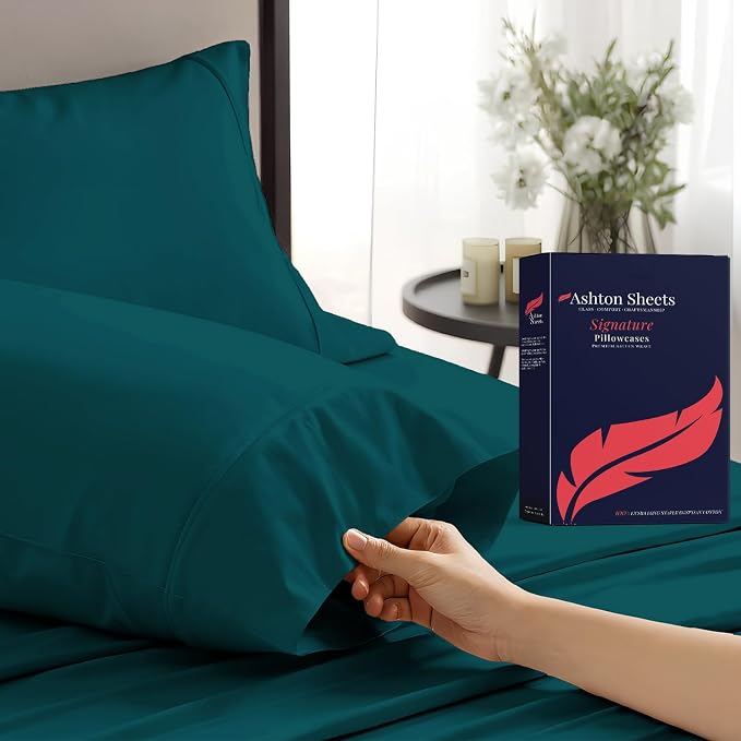 100% Egyptian Cotton Pillow Cases Standard/Queen Size Set of 2 by AshtonSheets