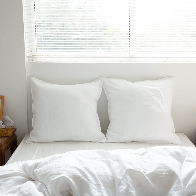 Simple&Opulence 100% Washed Linen Euro Shams 26'' x 26'' Pack of 2, Basic Style - Image 5
