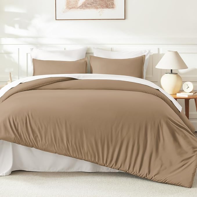 Litanika Taupe Comforter Set Queen Size, 3 Pieces Solid Bedding Comforter Set - Image 6