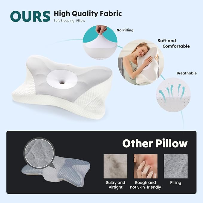 DUMOS Cervical Neck Pillow Set of 2, Cooling Memory Foam Contour Pillow - Image 2