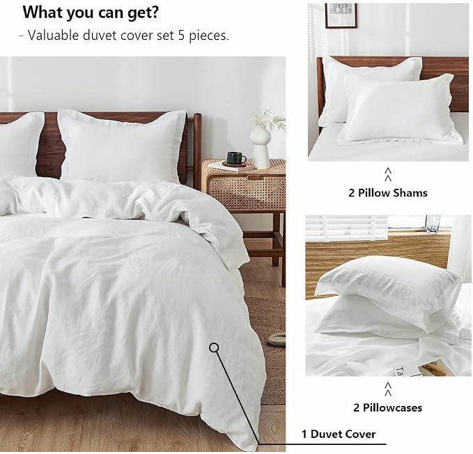 Simple&Opulence 100% Washed Linen Duvet Cover Set 5pcs Basic Style Natural - Image 4
