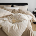Nayoroom Beige Striped Duvet Cover Queen Size 100% Washed Cotton Duvet Cover by Nayoroom