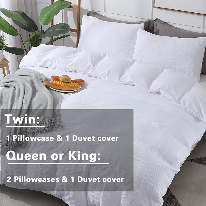 AveLom White Duvet Cover King, 3 Pieces, Seersucker Textured Ultra Soft Washed - Image 7