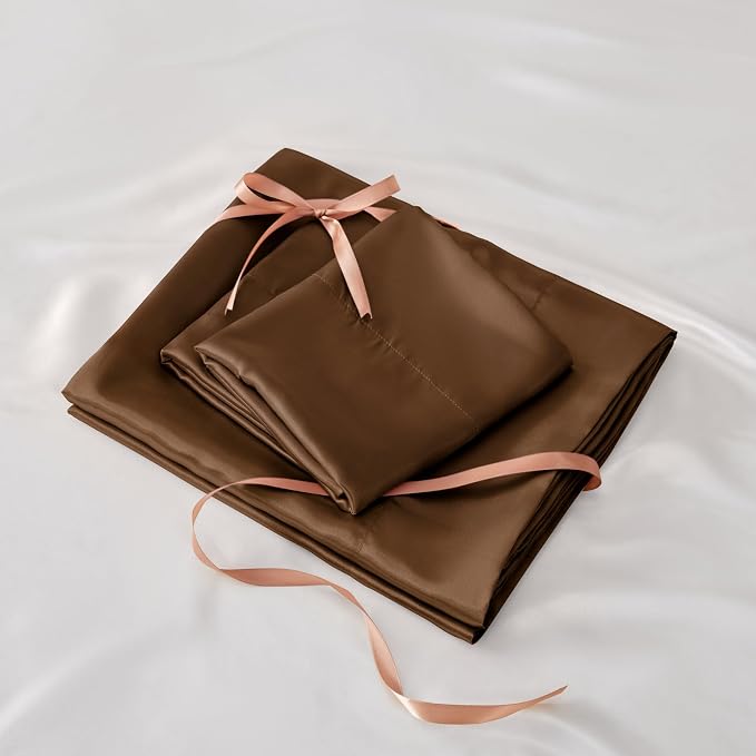 BEDELITE Satin Sheets Twin Size Bed Set, Luxury Soft Brown Silky Sheets - Image 7