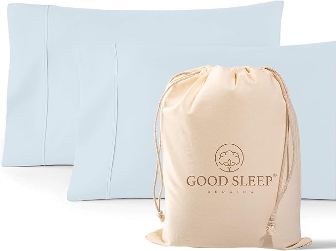 1000 TC Light Blue King Pillowcases Set of 2 100% Egyptian Cotton Pillow Cases by GoodSleepBedding