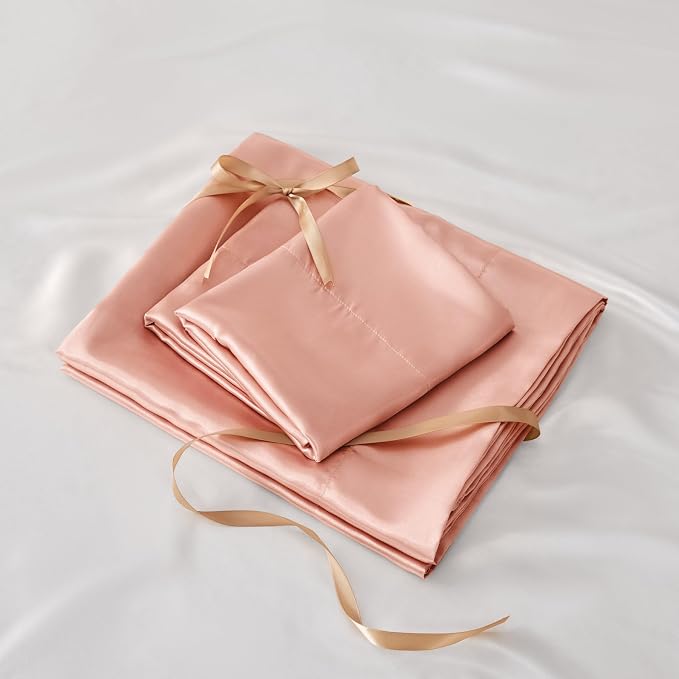 BEDELITE King Size Sheets Set, Luxury Soft Coral Pink Satin Sheets - Image 7