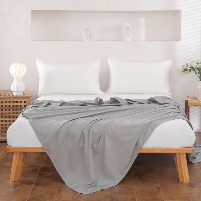 Twin Flat Sheet Only，66x96Inch Light Gray - Image 2