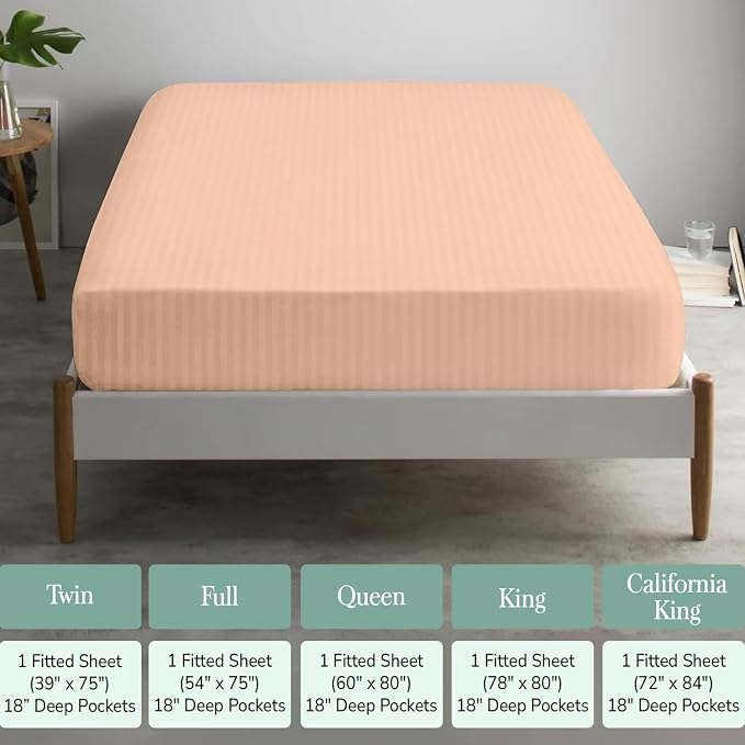 Feather & Stitch 1 Piece Fitted Sheet Twin Size, 100% Cotton Damask Sateen Weave - Image 6