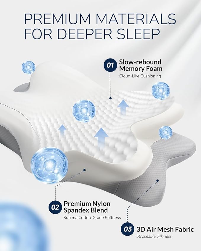 Cervical Neck Pillow for Side & Back Sleepers, Ergonomic Memory Foam Pillow for - Image 5