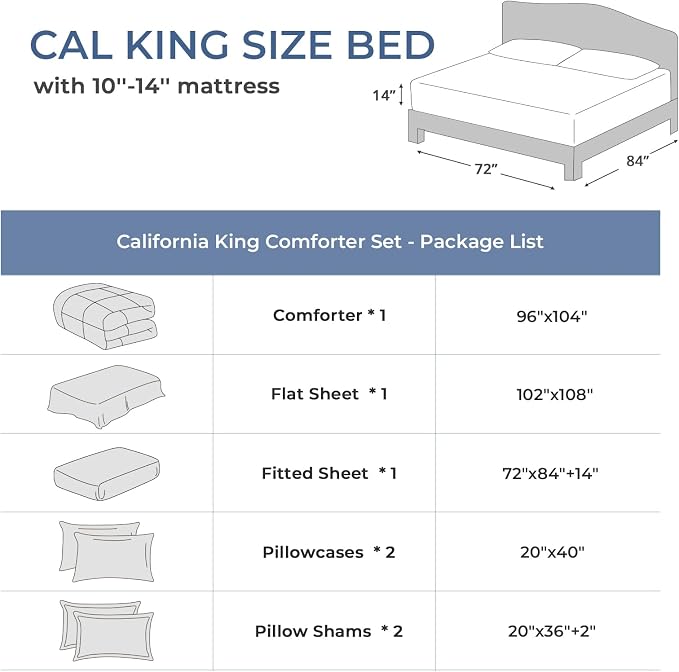 Sasttie California King Comforter Set, 7 Pieces Reversible Cal King Bed in a Bag - Image 2