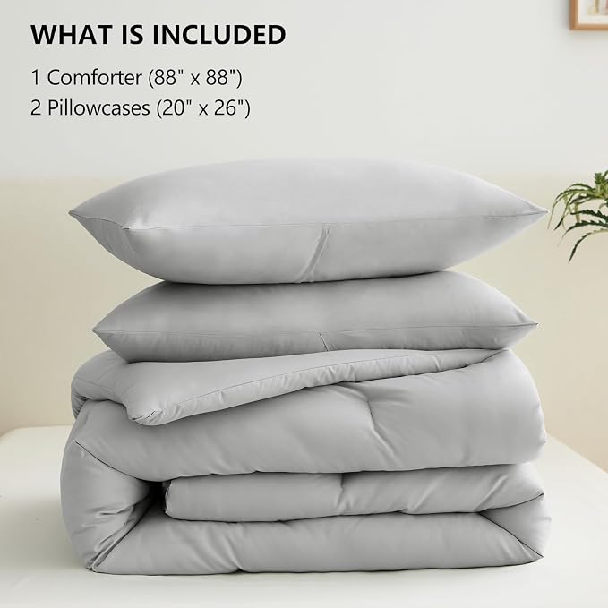 CozyLux Queen Comforter Set Light Grey, 3 Pieces Solid Comforters Queen Size - Image 6