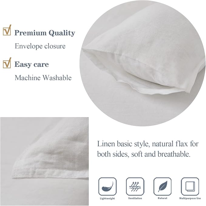 Simple&Opulence 100% Linen Lumbar Pillow Cover 12 x 20 Inches Set of 2 - Image 3