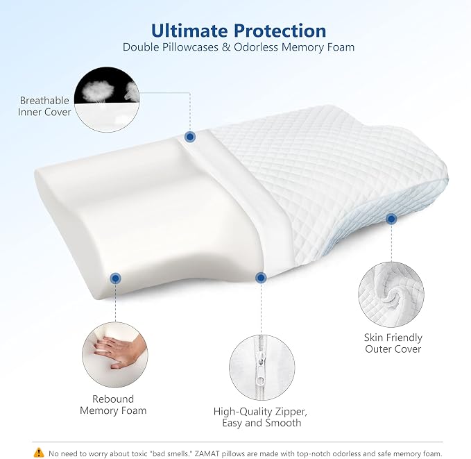 ZAMAT Memory Foam Pillow for Neck Pain Relief, Adjustable Ergonomic Cervical - Image 5