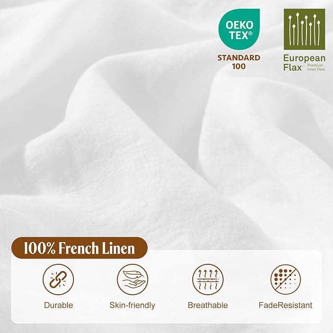 LBRO2M 100% France Linen Duvet Cover Set Cal King Size 3 Pcs Natural Flax - Image 3