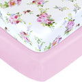 Crib Sheets Girls 2 Pack Floral, Fitted Crib Sheet by Moonsea
