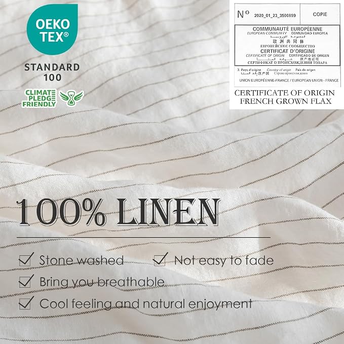 Simple&Opulence 100% Linen Duvet Cover Set 3pcs Yarn Dyed Vertical Pinstripe - Image 2