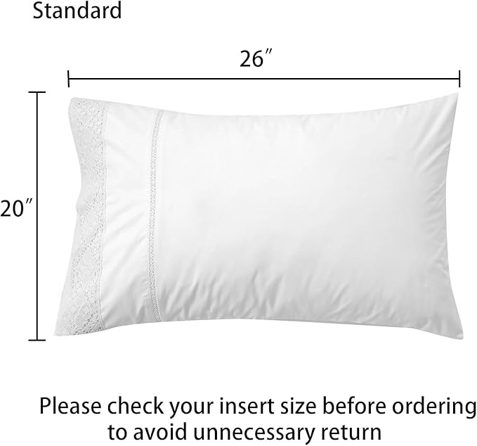 White Lace Pillowcases Standard Size Set of 2, 100% Cotton White Eyelet Pillow - Image 2