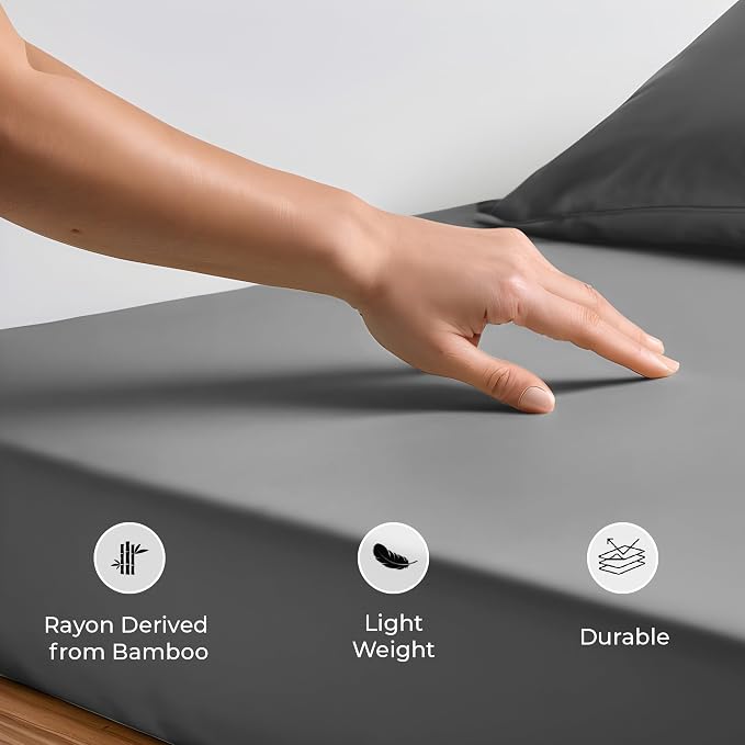 LINENWALAS Fitted Sheet Only Viscose Derived from Bamboo, Bottom Sheet - Image 6