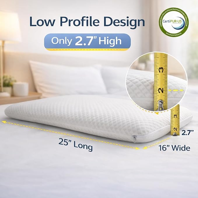 DLIGHT BD Ultra Slim 2.7" Stomach Sleeping Gel Infused Memory Foam Pillow- - Image 2