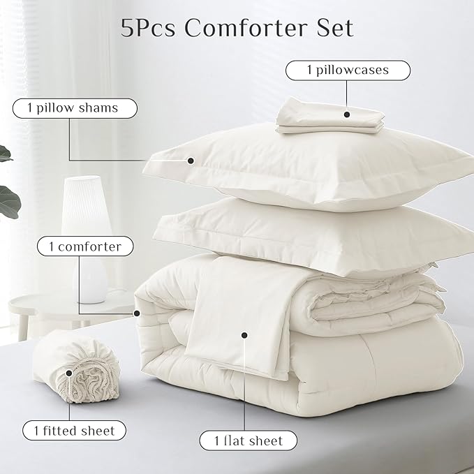 JOLLYVOGUE Twin Comforter Set, Ultra-Soft Bed in a Bag Twin Size 5 Pieces - Image 5