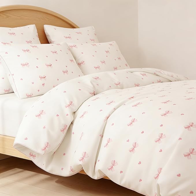 Nayoroom Pink Bow Duvet Cover Queen Size Coquette Pink Heart Duvet Cover 3 - Image 2