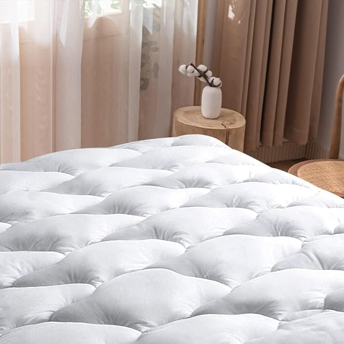 WhatsBedding Waterproof Mattress Pad King Cotton Top Down Alternative Filling by WhatsBedding