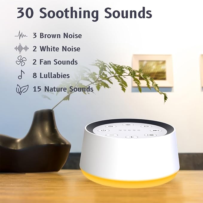 Brown Noise Sound Machine with 30 Soothing Sounds 12 Colors Night Light White - Image 2