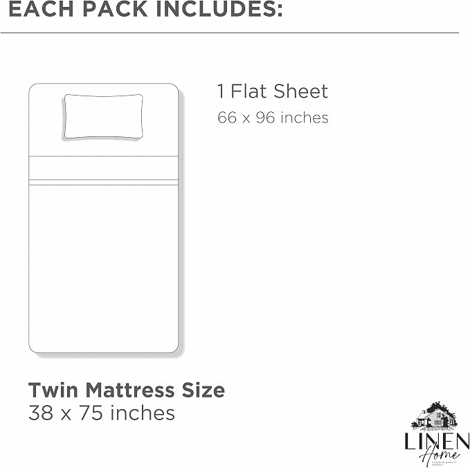 Linen Home 100% Cotton Percale 1 Flat Sheet, Twin Size - Image 5