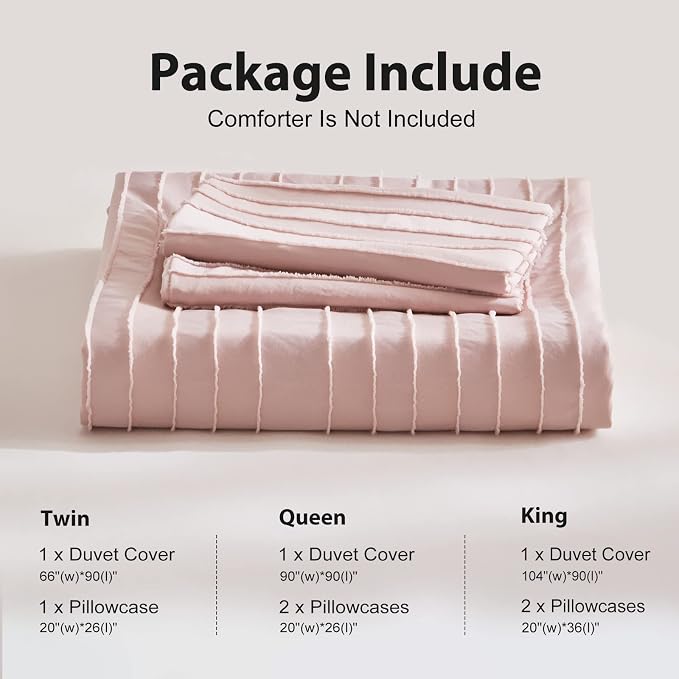 WARMDERN Pink Boho Duvet Cover King Size, Striped Textured Duvet Cover Set - Image 6