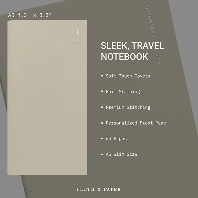 Cloth & Paper Travel Notebook | Task Planner – Ristretto | A5 Slim To-Do List - Image 3