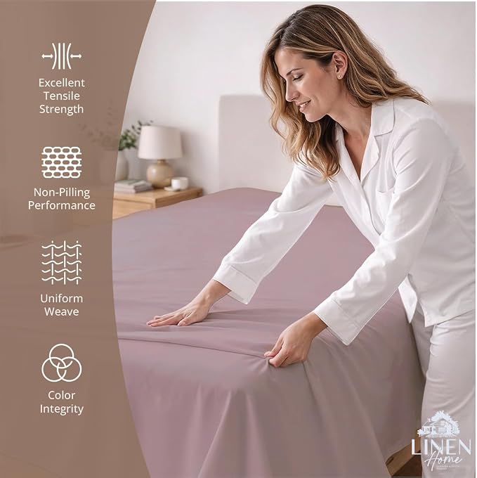 Linen Home 100% Cotton Percale 1 Flat Sheet, Queen Size - Image 2