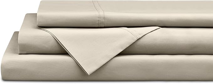Linen Home 100% Cotton Percale Sheets Twin Size, Light Taupe, Deep Pocket by LINENHOME