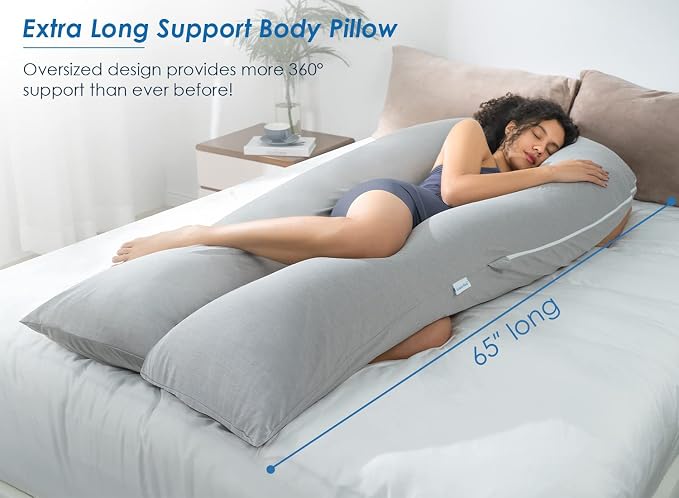 QUEEN ROSE Extra Long U Shaped Body Pillow, Cooling Pregnancy Pillows - Image 2