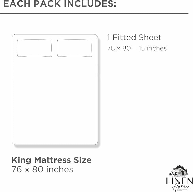 Linen Home 100% Cotton Percale Weave Fitted Sheet, King Size, Oil Green - Image 7