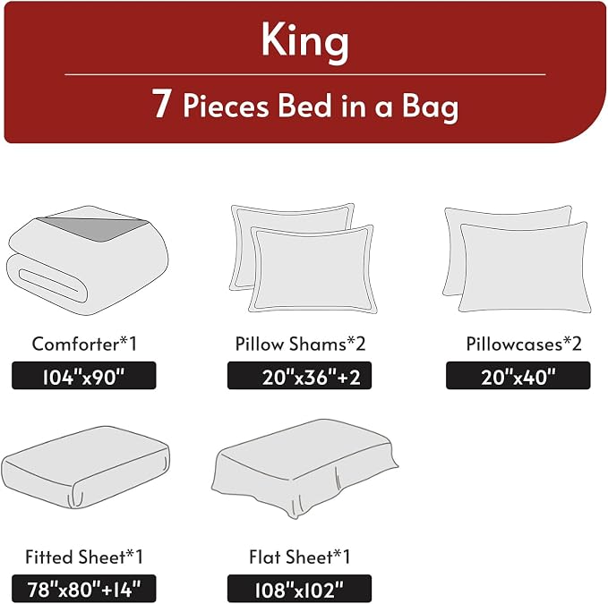 MUXHOMO 7 Pieces King Comforter Set, Reversible Bed in a Bag King Size - Image 5