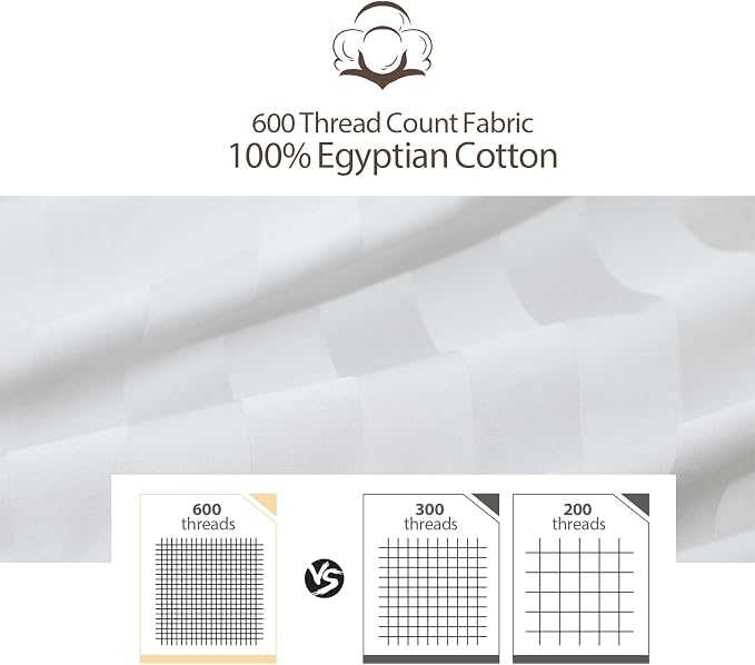 California King Size Striped Fitted Sheet Only White Color, 100% Egyptian - Image 3