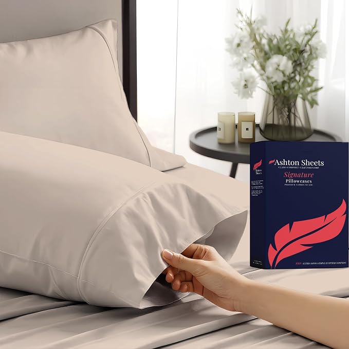 100% Egyptian Cotton Pillow Cases Standard/Queen Size Set of 2 by AshtonSheets