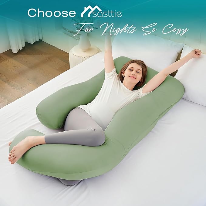 Sasttie Pregnancy Pillows for Sleeping, Jumbo U Shaped Cooling Full Body Pillow - Image 5