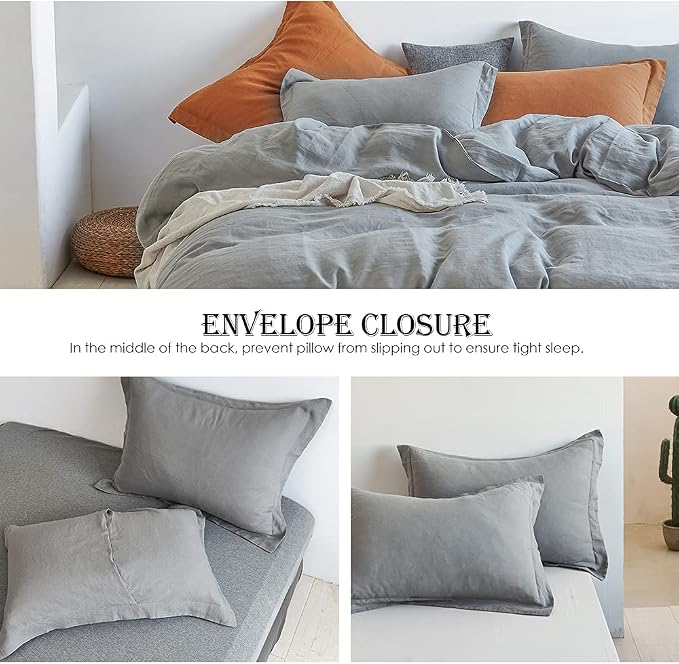 Simple&Opulence 100% Linen Duvet Cover Set 3pcs Basic Style Natural French - Image 4