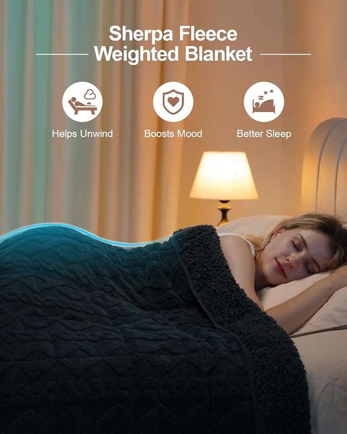 Super Fuzzy Soft Sherpa Fleece Weighted Blanket, 15 lbs Dual Sided Fluffy Heavy - Image 2
